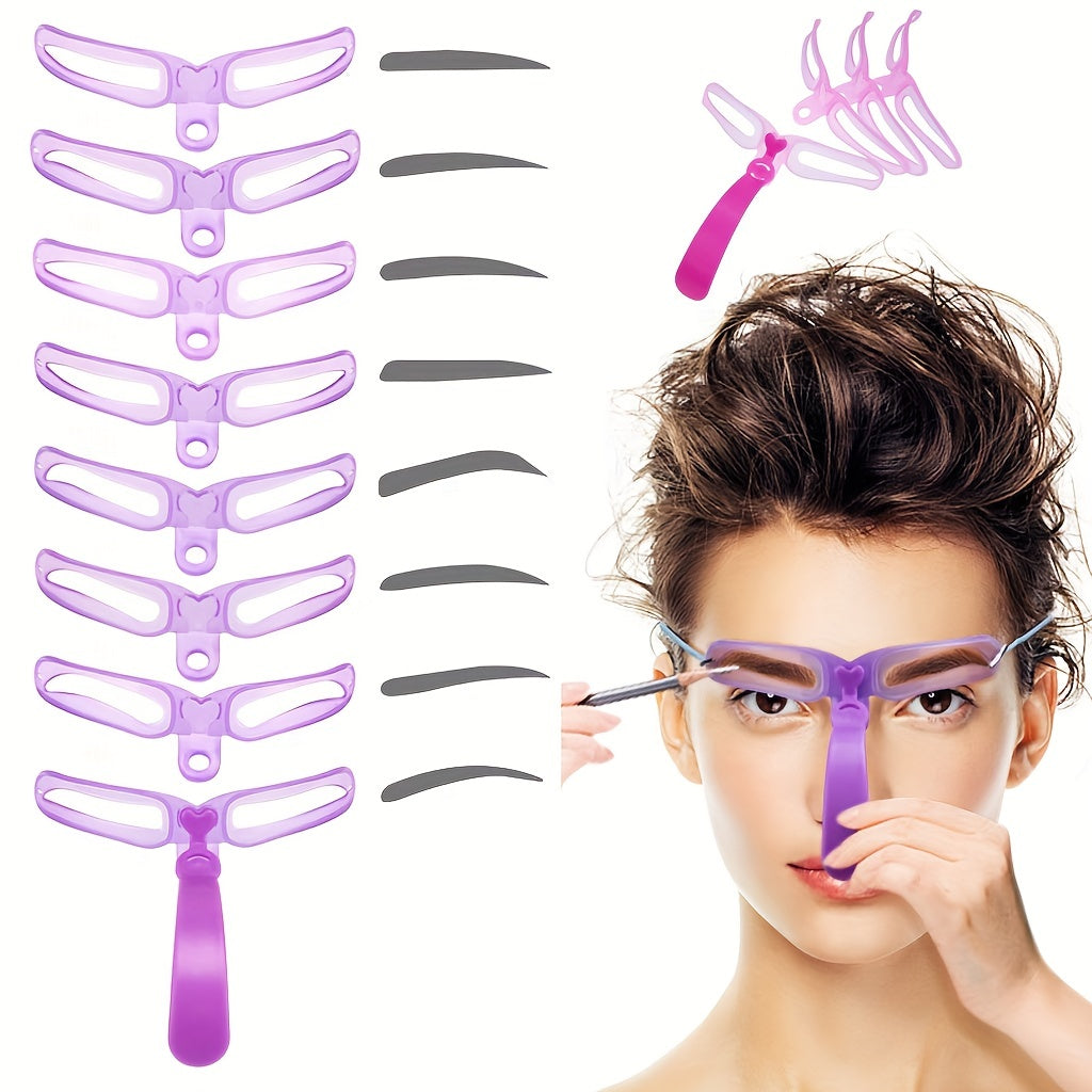 Easy-to-Use Eyebrow Shaper Kit - 8 Styles, Durable PVC Cards with Handle, Perfectly Defined Brows Trimmer